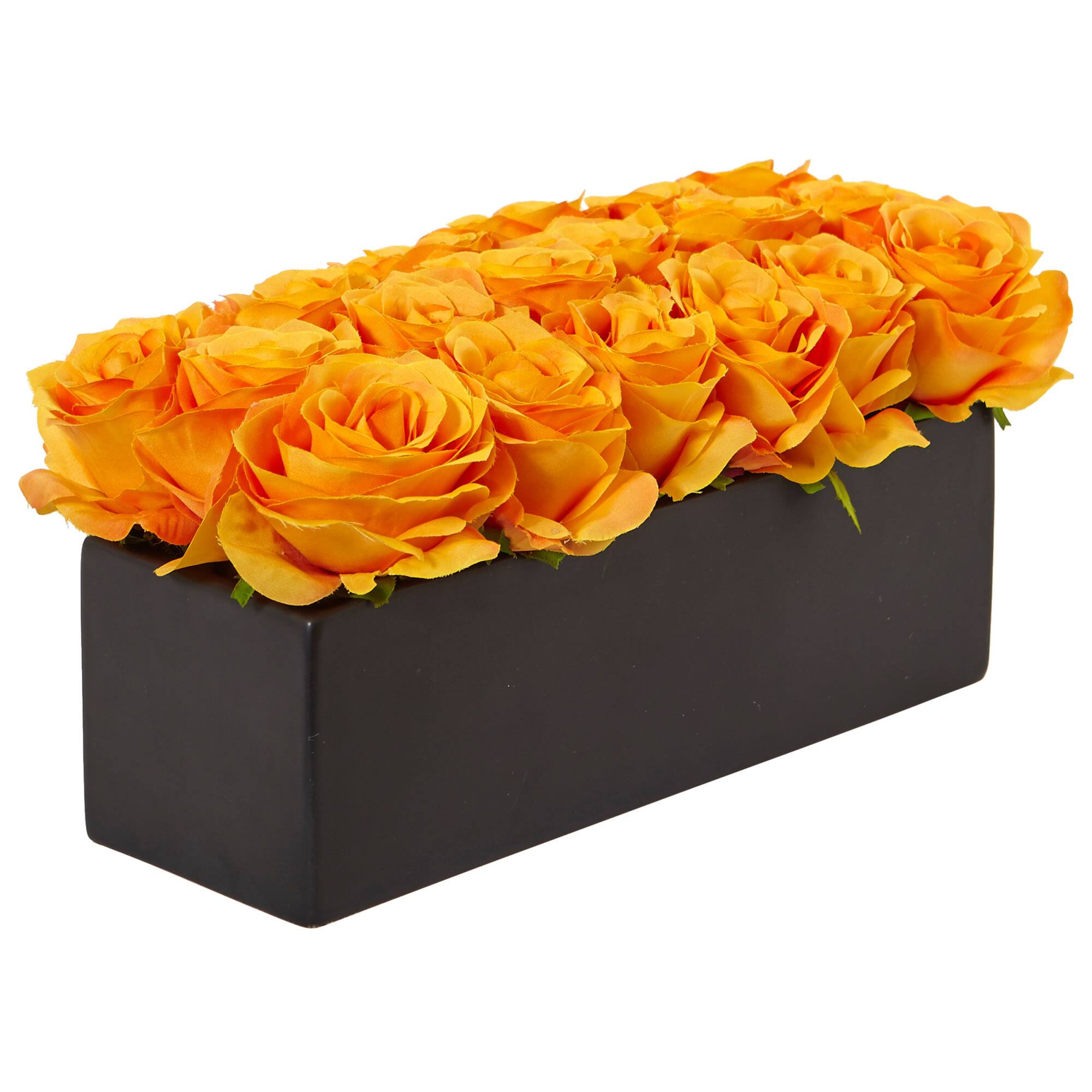 6'' Orange Roses in Black Planter